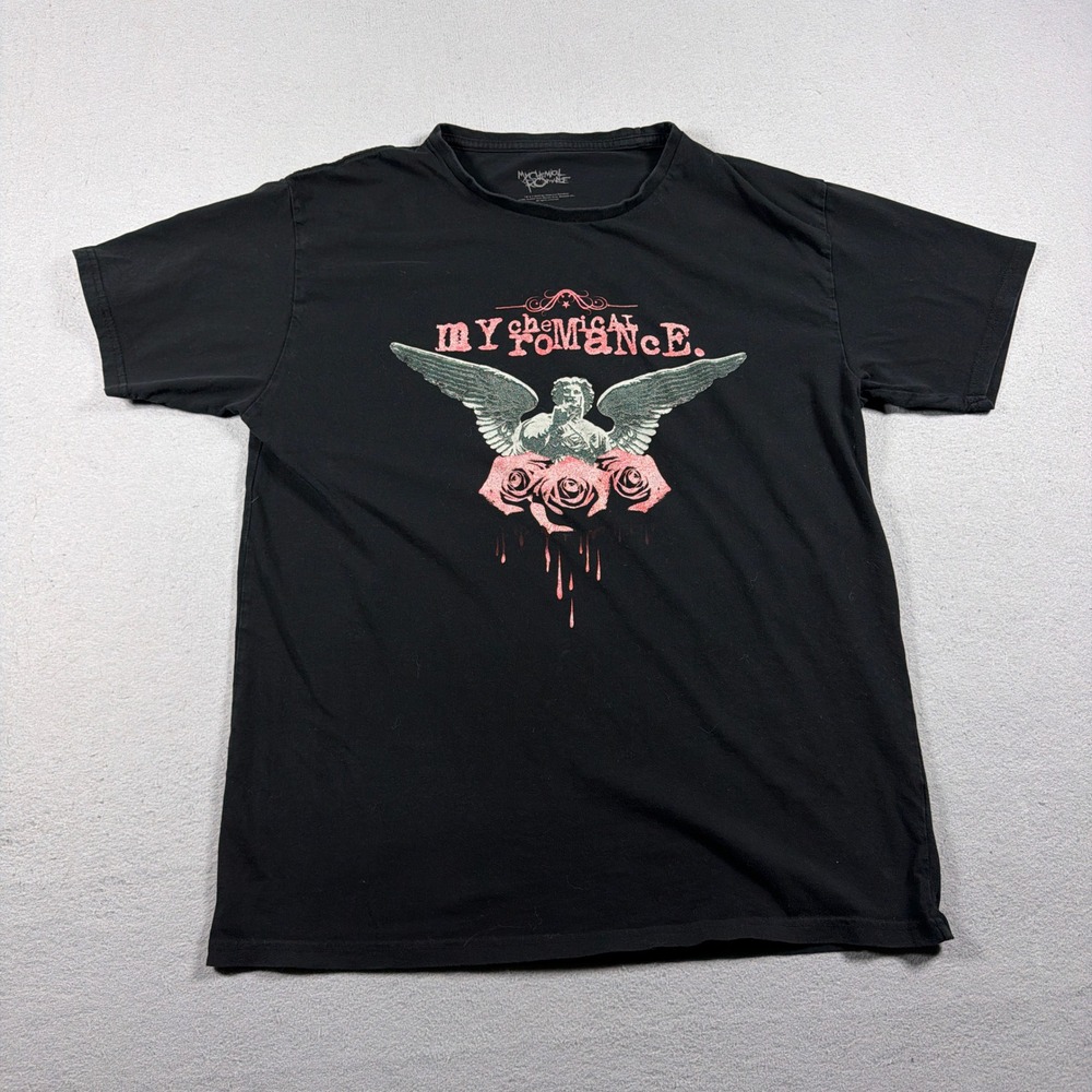 My Chemical Romance Shirt Men XL Regular Fit Black Angel Roses Graphic EMO Y2K